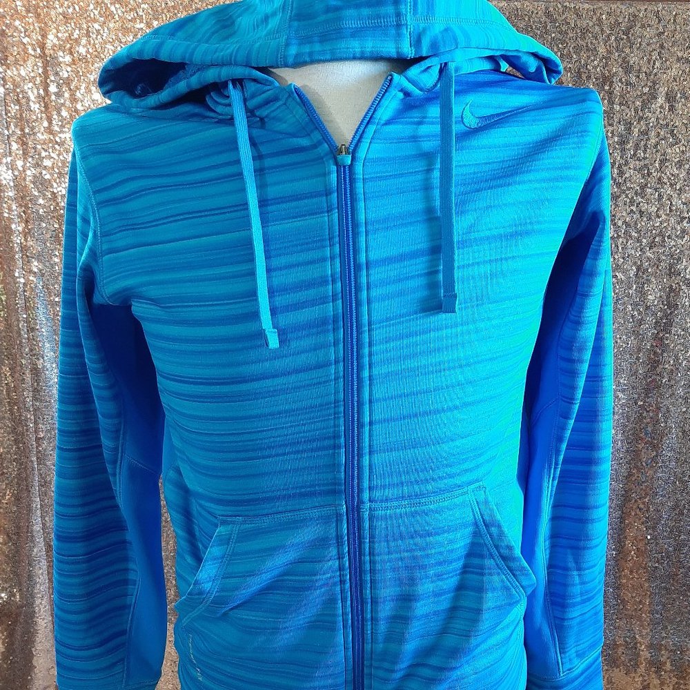 Nike Therma-Fit Blue Striped Zip Up Hoodie Size S